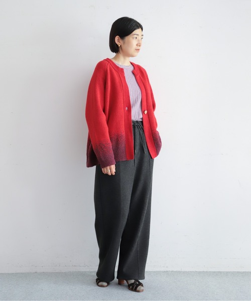 NOMBRE IMPAIR(ノンブルアンペール)の「ダブルフェイスカット リブボーダーパンツ(その他パンツ・レディース・グレー/チャコールグレー・FREE)」の4枚目の写真