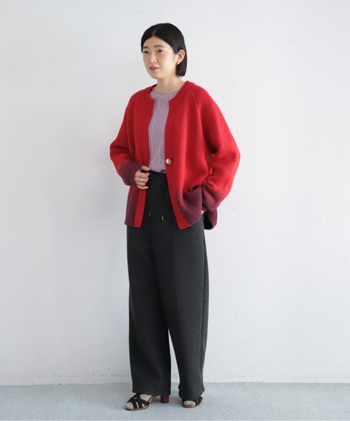 NOMBRE IMPAIR(ノンブルアンペール)の「ダブルフェイスカット リブボーダーパンツ(その他パンツ・レディース・グレー/チャコールグレー・FREE)」の6枚目の写真