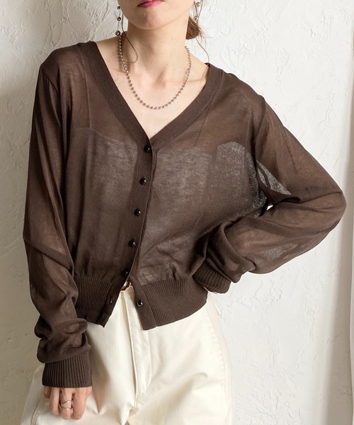 She's Closet(シーズクローゼット)の「Vネック配色バイカードルマンシアーカーディガン(カーディガン/ボレロ・レディース・ブラック/レッド/ブラウン/オフホワイト・FREE)」の3枚目の写真