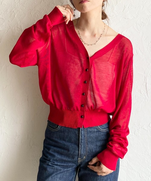 She's Closet(シーズクローゼット)の「Vネック配色バイカードルマンシアーカーディガン(カーディガン/ボレロ・レディース・ブラック/レッド/ブラウン/オフホワイト・FREE)」の4枚目の写真