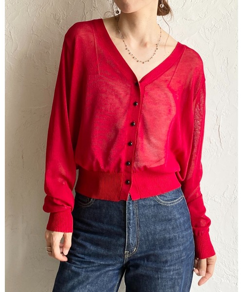 She's Closet(シーズクローゼット)の「Vネック配色バイカードルマンシアーカーディガン(カーディガン/ボレロ・レディース・ブラック/レッド/ブラウン/オフホワイト・FREE)」の16枚目の写真