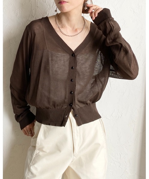 She's Closet(シーズクローゼット)の「Vネック配色バイカードルマンシアーカーディガン(カーディガン/ボレロ・レディース・ブラック/レッド/ブラウン/オフホワイト・FREE)」の18枚目の写真