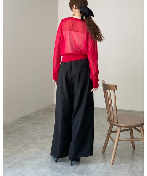 She's Closet(シーズクローゼット)の「Vネック配色バイカードルマンシアーカーディガン(カーディガン/ボレロ・レディース・ブラック/レッド/ブラウン/オフホワイト・FREE)」の9枚目の写真
