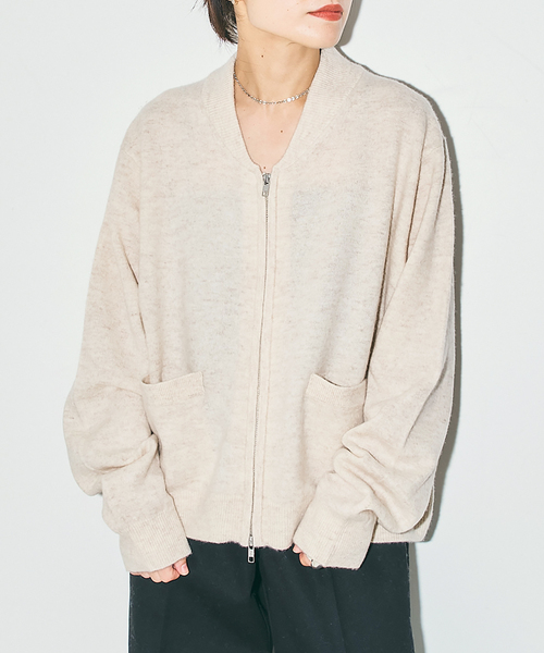 CITYSHOP（シティーショップ）の「ZIP UP KNIT BLOUSON：カーディガン（ニット/セーター・レディース・ベージュ/チャコールグレー/ピンク・FREE）」の2枚目の写真