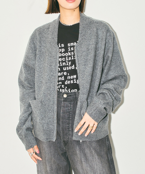 CITYSHOP（シティーショップ）の「ZIP UP KNIT BLOUSON：カーディガン（ニット/セーター・レディース・ベージュ/チャコールグレー/ピンク・FREE）」の4枚目の写真