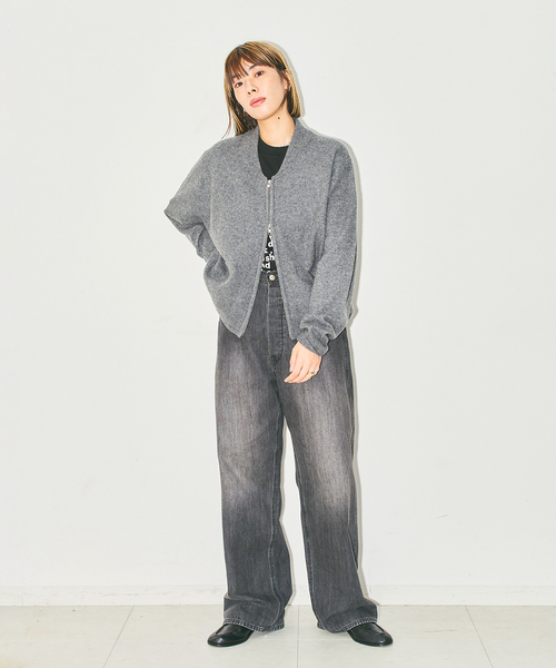 CITYSHOP（シティーショップ）の「ZIP UP KNIT BLOUSON：カーディガン（ニット/セーター・レディース・ベージュ/チャコールグレー/ピンク・FREE）」の5枚目の写真