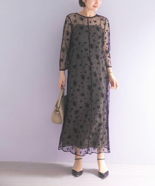 URBAN RESEARCH ROSSO WOMEN（アーバンリサーチ　ロッソ）の「kaene　フロッキーサテン2WAYドレス（ワンピース・レディース・ブラック系その他・36）」の5枚目の写真