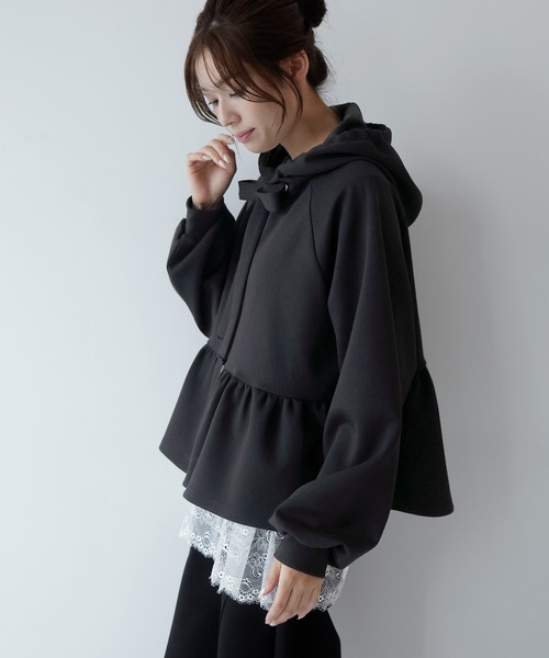 AMUU. PRECIEUSE（アムープレシューズ）の「【SETUP対応】ポンチペプラムリボンパーカー（パーカー・レディース・グレー/アイボリー/ピンク/ブラック・FREE）」の3枚目の写真