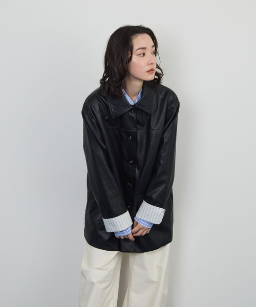 STELLA FISH(ステラフィッシュ)の「フェイクレザーカーコート(その他アウター・レディース・アイボリー/ブラック・FREE)」の5枚目の写真