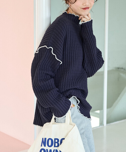 FREAK'S STORE(フリークスストア)の「限定展開 ヘビー ワッフル メロー ハイネック ニット(ニット/セーター・レディース・ピンク/ブルー/ナチュラル/ブラック/ネイビー/ブラウン/オリーブ・フリ-)」の5枚目の写真
