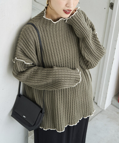 FREAK'S STORE(フリークスストア)の「限定展開 ヘビー ワッフル メロー ハイネック ニット(ニット/セーター・レディース・ピンク/ブルー/ナチュラル/ブラック/ネイビー/ブラウン/オリーブ・フリ-)」の4枚目の写真