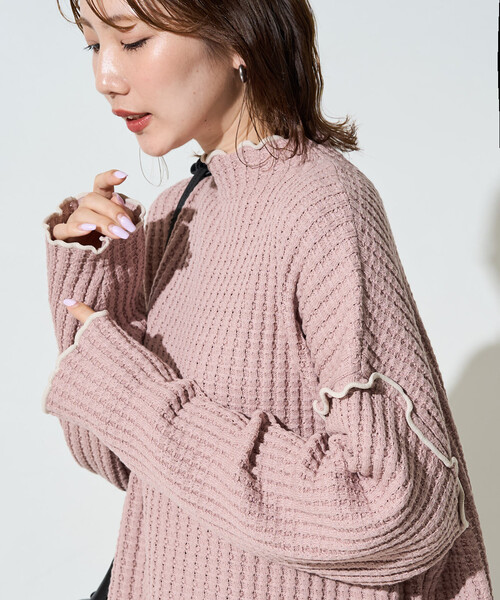 FREAK'S STORE(フリークスストア)の「限定展開 ヘビー ワッフル メロー ハイネック ニット(ニット/セーター・レディース・ピンク/ブルー/ナチュラル/ブラック/ネイビー/ブラウン/オリーブ・フリ-)」の7枚目の写真