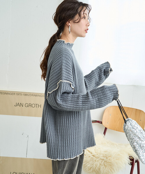 FREAK'S STORE(フリークスストア)の「限定展開 ヘビー ワッフル メロー ハイネック ニット(ニット/セーター・レディース・ピンク/ブルー/ナチュラル/ブラック/ネイビー/ブラウン/オリーブ・フリ-)」の6枚目の写真