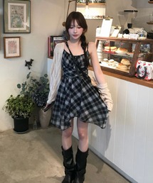 アンバランスヘムチェックミニワンピース