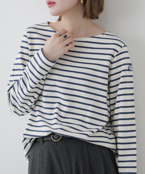 OMNES(オムネス)の「コットン長袖ボーダーTシャツ(Tシャツ/カットソー・レディース・ベージュ/ベージュ×ブラック/ホワイト×ピンク/ホワイト×ネイビー/ベージュ系その他/マルチ/ベージュ系その他2/ブラウン・M)」の5枚目の写真