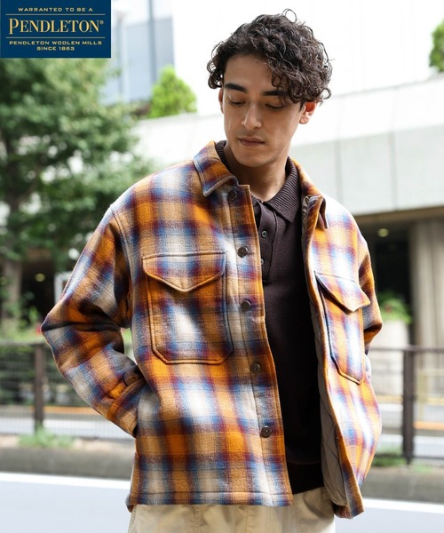 BAYFLOW(ベイフロー)の「【PENDLETON(ペンドルトン)】別注バックキルトCPOジャケット(その他アウター・メンズ・ブラック/オレンジ・MEDIUM/LARGE)」の1枚目の写真