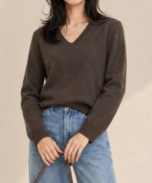 by LEGNA(バイレグナ)の「カシミヤタッチVネックニット(ニット/セーター・レディース・ホワイト/ブラック/レッド/ライトベージュ/ダークブラウン/ライトグレー・LARGE/MEDIUM)」の4枚目の写真