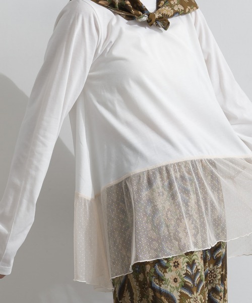 le colis(ルコリ)の「天竺×ストレッチレース・ドットチュール 裾ヘムレースプルオーバー(Tシャツ/カットソー・レディース・オフホワイト/チャコールグレー/ホワイト/ブラック・FREE)」の18枚目の写真