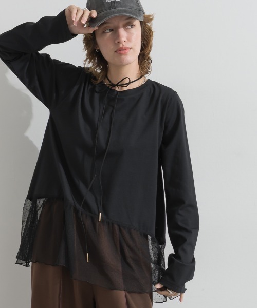 le colis(ルコリ)の「天竺×ストレッチレース・ドットチュール 裾ヘムレースプルオーバー(Tシャツ/カットソー・レディース・オフホワイト/チャコールグレー/ホワイト/ブラック・FREE)」の20枚目の写真