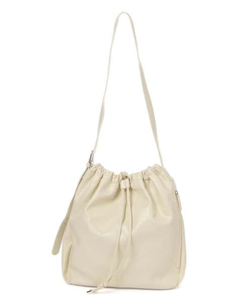 LAKOLE(ラコレ)の「フェイクレザードロスト巾着BAG / 1077399(ハンドバッグ・レディース・ブラック/オフホワイト/モカ・FREE)」の1枚目の写真