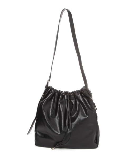 LAKOLE(ラコレ)の「フェイクレザードロスト巾着BAG / 1077399(ハンドバッグ・レディース・ブラック/オフホワイト/モカ・FREE)」の2枚目の写真