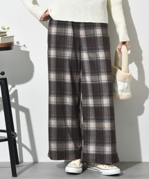 ウールライクチェックウエストゴムワイドパンツ