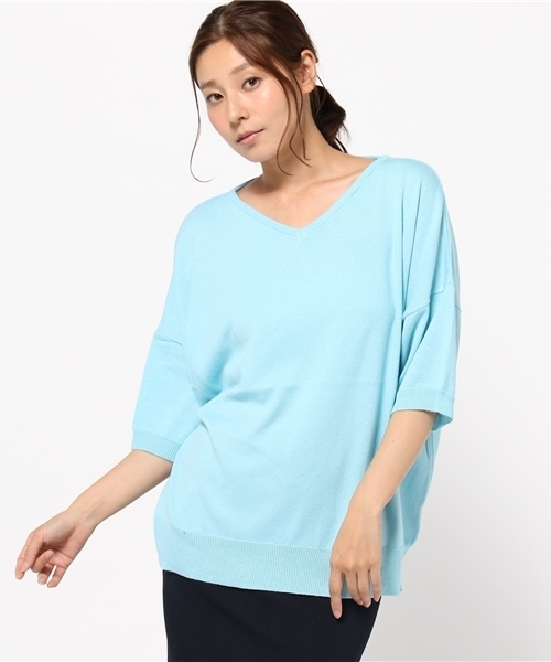 hvc femme(エイチヴィシーファム)の「hvc femme / ドルマンニット5分袖(ニット/セーター・レディース・ホワイト/ピンク/グレー/ブルー/ネイビー/イエロー・FREE)」の5枚目の写真