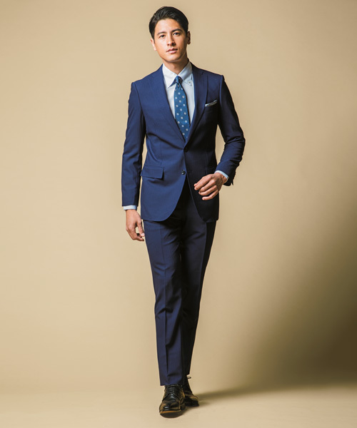 Taka Q タカキュー の タカキューメンズ Taka Q Men ストレッチシャドーストライプネイビー 2ピースセットアップビジネススーツ Ab体 セットアップ Wear