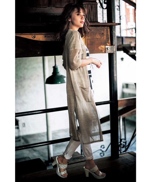 GeeRA（ジーラ）の「スラブ素材カーデビッグＴシャツワンピセッ（セットアップ・レディース・ネイビー/モカ・SMALL/MEDIUM）」の4枚目の写真