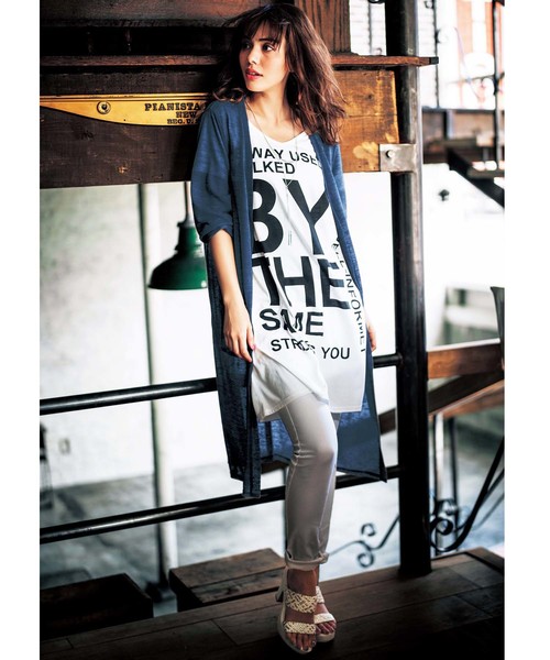 GeeRA（ジーラ）の「スラブ素材カーデビッグＴシャツワンピセッ（セットアップ・レディース・ネイビー/モカ・SMALL/MEDIUM）」の3枚目の写真