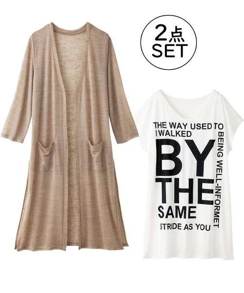 GeeRA（ジーラ）の「スラブ素材カーデビッグＴシャツワンピセッ（セットアップ・レディース・ネイビー/モカ・SMALL/MEDIUM）」の8枚目の写真