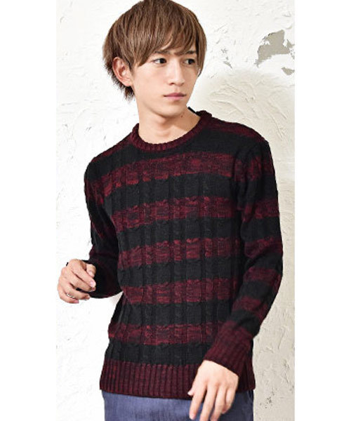 MinoriTY（マイノリティ）の「ケーブルクルーネックニット（ニット/セーター・メンズ・オフホワイト/ブラック系その他2/レッド/ロイヤルブルー/グレー系その他/グレー系その他3/ホワイト系その他/ブラック系その他3/ブラック/レッド系その他/レッド系その他2/ベージュ系その他/ブラック系その他/グレー系その他2/ブルー系その他/ブルー系その他3/ブルー系その他2・M/XL/L）」の17枚目の写真