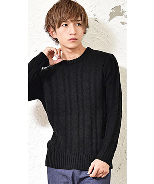 MinoriTY（マイノリティ）の「ケーブルクルーネックニット（ニット/セーター・メンズ・オフホワイト/ブラック系その他2/レッド/ロイヤルブルー/グレー系その他/グレー系その他3/ホワイト系その他/ブラック系その他3/ブラック/レッド系その他/レッド系その他2/ベージュ系その他/ブラック系その他/グレー系その他2/ブルー系その他/ブルー系その他3/ブルー系その他2・M/XL/L）」の4枚目の写真