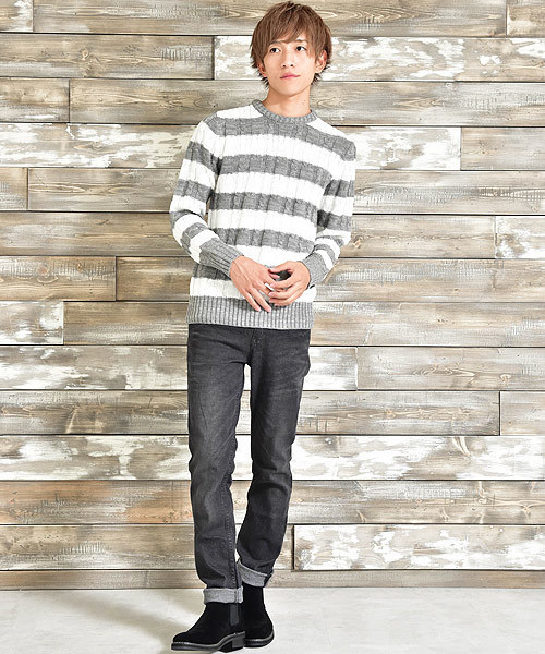 MinoriTY（マイノリティ）の「ケーブルクルーネックニット（ニット/セーター・メンズ・オフホワイト/ブラック系その他2/レッド/ロイヤルブルー/グレー系その他/グレー系その他3/ホワイト系その他/ブラック系その他3/ブラック/レッド系その他/レッド系その他2/ベージュ系その他/ブラック系その他/グレー系その他2/ブルー系その他/ブルー系その他3/ブルー系その他2・M/XL/L）」の20枚目の写真