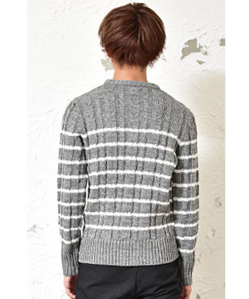 MinoriTY（マイノリティ）の「ケーブルクルーネックニット（ニット/セーター・メンズ・オフホワイト/ブラック系その他2/レッド/ロイヤルブルー/グレー系その他/グレー系その他3/ホワイト系その他/ブラック系その他3/ブラック/レッド系その他/レッド系その他2/ベージュ系その他/ブラック系その他/グレー系その他2/ブルー系その他/ブルー系その他3/ブルー系その他2・M/XL/L）」の21枚目の写真