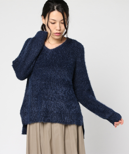 earth music&ecology（アースミュージックアンドエコロジー）の「・シャギーVネックニットプルオーバー（ニット/セーター・レディース・ライトグレー/ベージュ/ネイビー/オフホワイト/ミント/ピンクベージュ・FREE）」の12枚目の写真