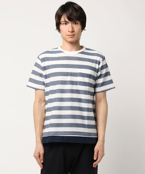 IGNIO（イグニオ）の「梨地Tシャツ（半袖）（Tシャツ/カットソー・メンズ・ホワイト×ネイビー/チャコール・L/LL/M）」の5枚目の写真