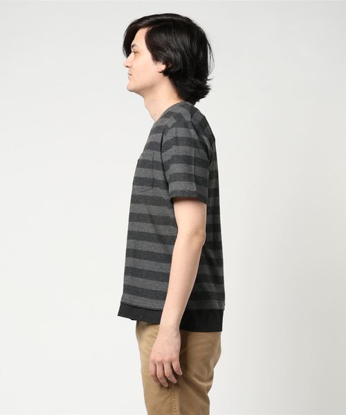 IGNIO（イグニオ）の「梨地Tシャツ（半袖）（Tシャツ/カットソー・メンズ・ホワイト×ネイビー/チャコール・L/LL/M）」の3枚目の写真