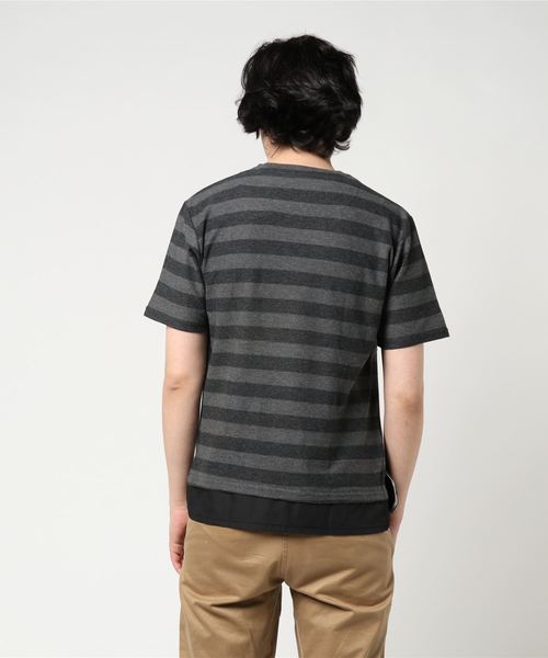 IGNIO（イグニオ）の「梨地Tシャツ（半袖）（Tシャツ/カットソー・メンズ・ホワイト×ネイビー/チャコール・L/LL/M）」の4枚目の写真