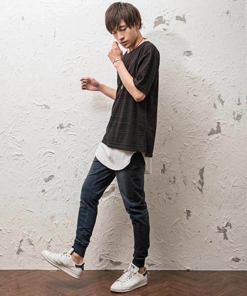 MinoriTY(マイノリティ)の「ジャガードビッグTシャツ ロングタンクトップ 2点セット アンサンブル(Tシャツ/カットソー・メンズ・ホワイト/グレー/ブラック・M/L)」の5枚目の写真