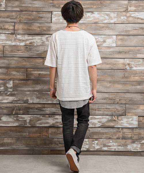 MinoriTY(マイノリティ)の「ジャガードビッグTシャツ ロングタンクトップ 2点セット アンサンブル(Tシャツ/カットソー・メンズ・ホワイト/グレー/ブラック・M/L)」の8枚目の写真