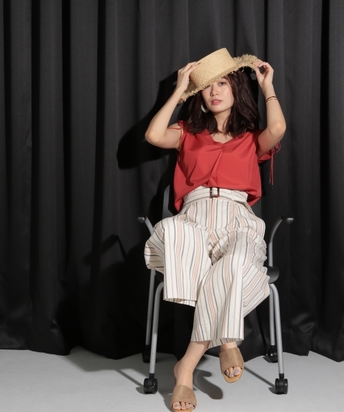 Andemiu（アンデミュウ）の「ムジガラワイドパンツ801077（その他パンツ・レディース・ベージュ/オフホワイト/アイボリー/グリーン・MEDIUM/SMALL）」の5枚目の写真