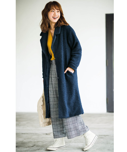 GeeRA（ジーラ）の「総ボアロングチェスターコート（チェスターコート・レディース・ベージュ/ネイビー/ブラウン・MEDIUM/LARGE/X-LARGE）」の4枚目の写真