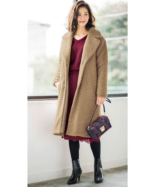 GeeRA（ジーラ）の「総ボアロングチェスターコート（チェスターコート・レディース・ベージュ/ネイビー/ブラウン・MEDIUM/LARGE/X-LARGE）」の5枚目の写真