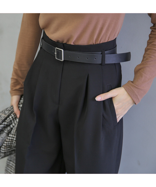 select MOCA（セレクトモカ）の「ベルトセットハイウエストパンツ(フロントホックベルト付きタックパンツ)（その他パンツ・レディース・ブラック/ブラウン・SMALL/MEDIUM）」の6枚目の写真