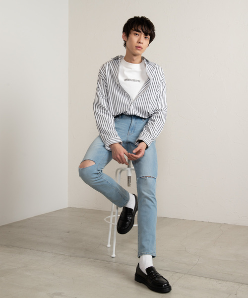 WEGO（ウィゴー）の「WEGO/ストレッチデニムダメージスキニーパンツ（デニムパンツ・メンズ・ライトインディゴブルー/ブルー系その他2・SMALL/MEDIUM/LARGE）」の3枚目の写真