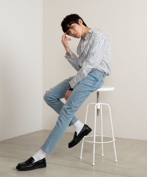 WEGO（ウィゴー）の「WEGO/ストレッチデニムダメージスキニーパンツ（デニムパンツ・メンズ・ライトインディゴブルー/ブルー系その他2・SMALL/MEDIUM/LARGE）」の5枚目の写真