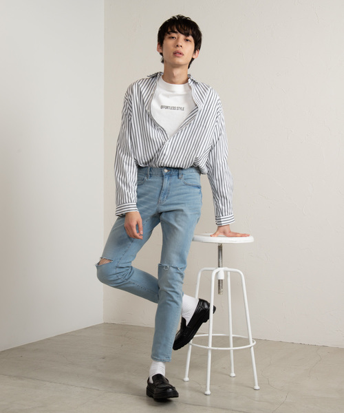 WEGO（ウィゴー）の「WEGO/ストレッチデニムダメージスキニーパンツ（デニムパンツ・メンズ・ライトインディゴブルー/ブルー系その他2・SMALL/MEDIUM/LARGE）」の6枚目の写真