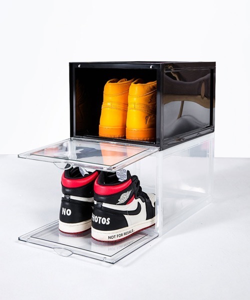 entre square（アントレスクエアー）の「bcl/シューズケース シューズボックス シューラック 縦置き 組み立て式 スタッキングディスプレイボックス（収納グッズ・レディース・クリア/ブラック・ONE SIZE/ONESIZE）」の9枚目の写真