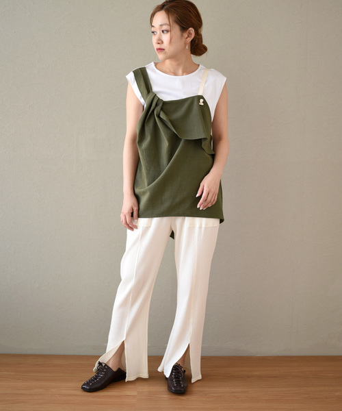 LHELBIE(レルビエ)の「レイヤードビスチェノースリトップス(Tシャツ/カットソー・レディース・ブラック/ベージュ/カーキ・M)」の7枚目の写真